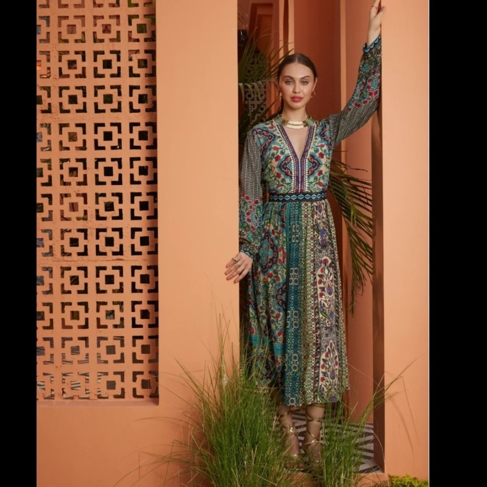 Anthropologie x Bhanuni by Jyoti Ronika Beaded Boho Maxi Dress Multicolor Size 2
